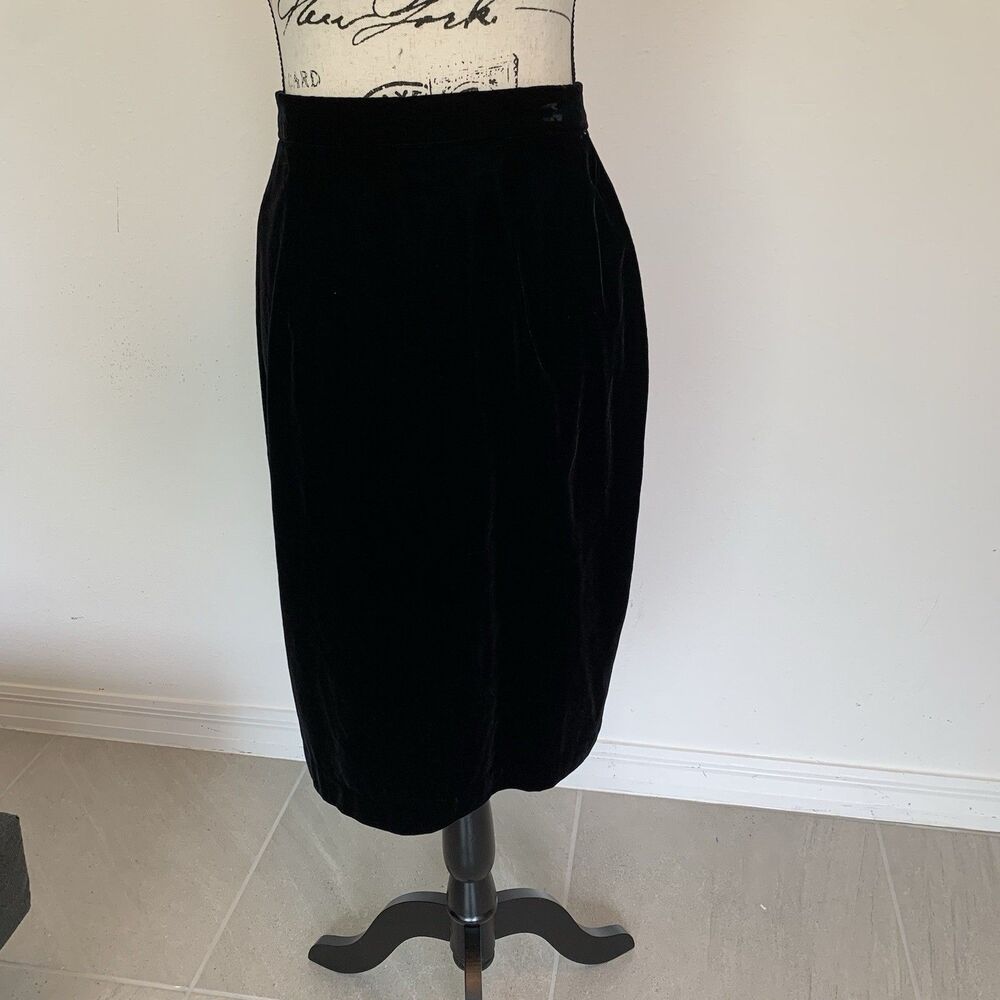 Vintage Scott McClintock Pencil Skirt Womens Size 8 Black Velvet Velour Zip Up
